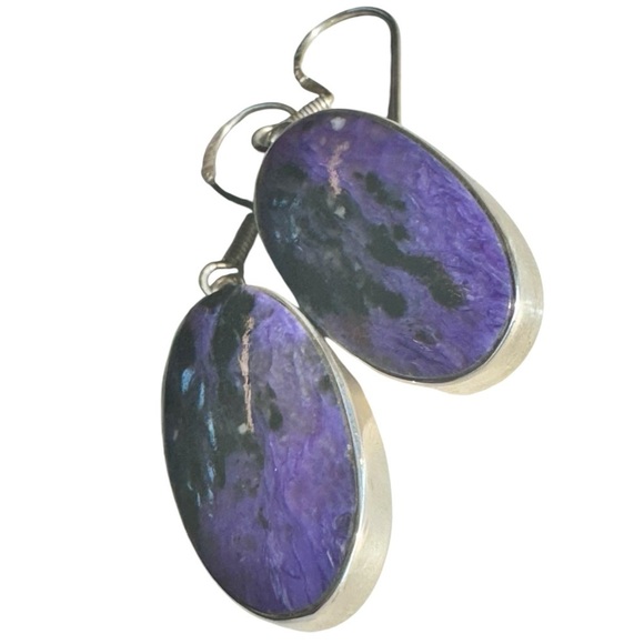 💟RARE💟Siberian💟Charoite💟Sterling Silver Earrings - Picture 3 of 7